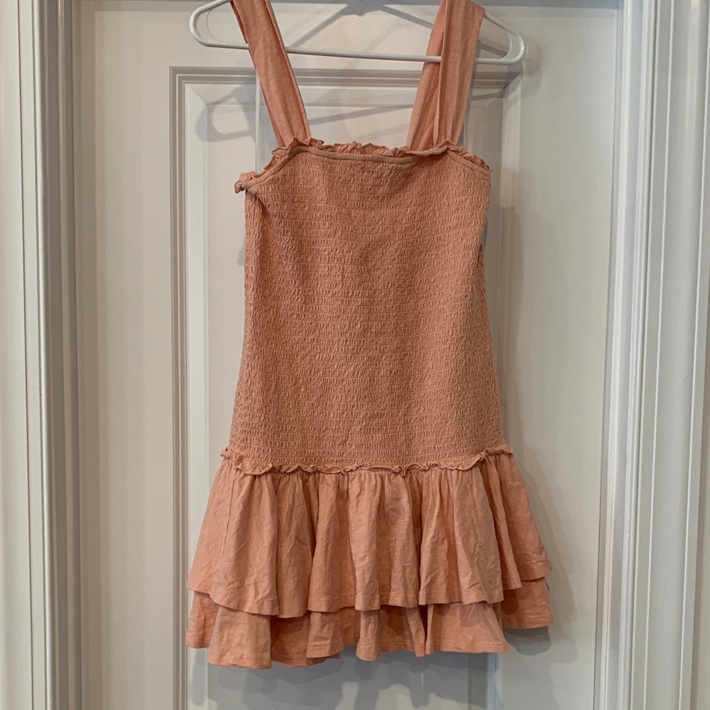 American Eagle Outfitters nude Peach Ruffle smocked dress womens small cotton
